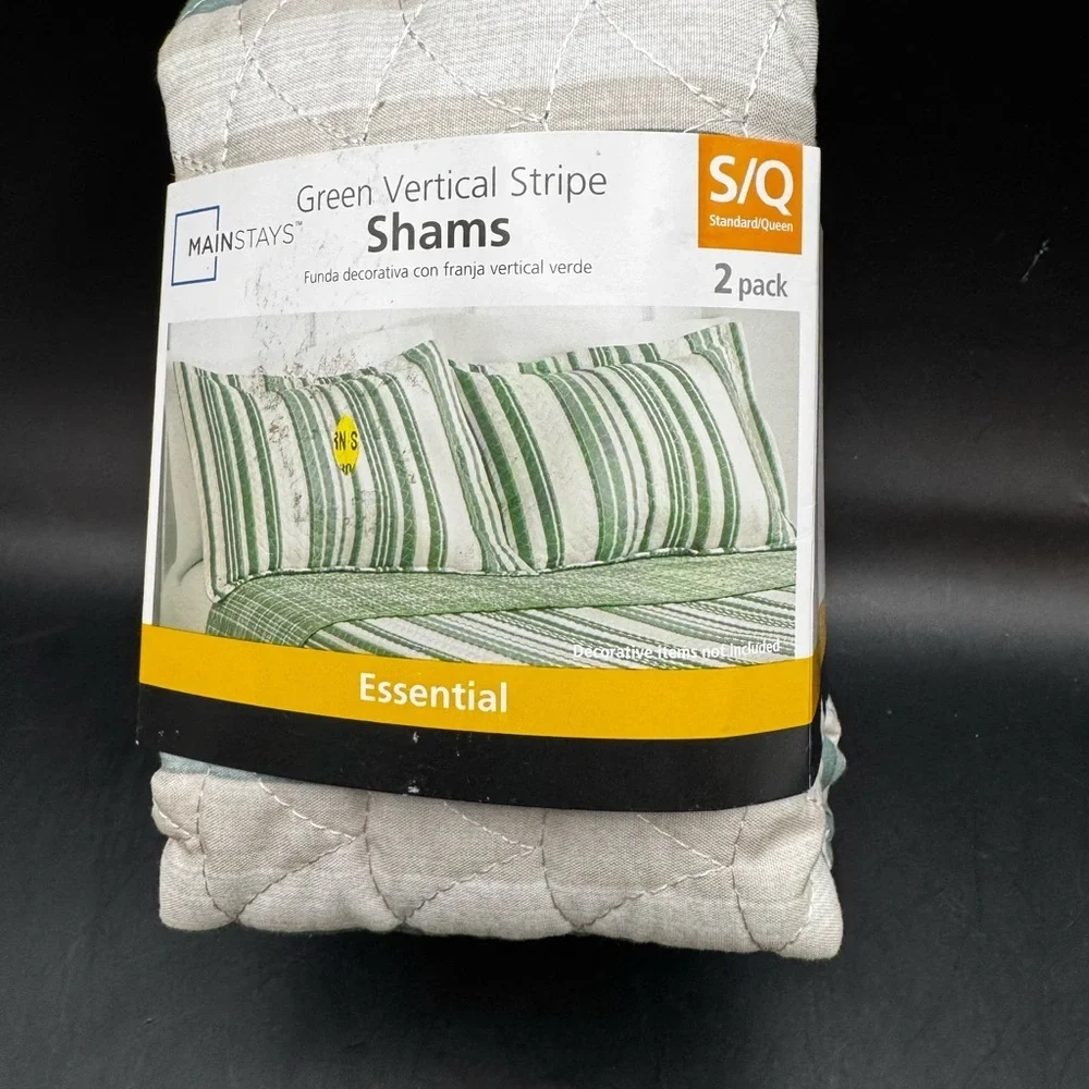 Mainstays Quilted Pillow Sham S/Q Green Vertical Stripes Essential 24